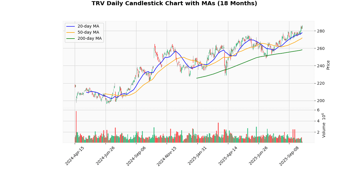 Top Leading and Losers of S&P 500 Today: Insights TRV Daily Candlestick Chart