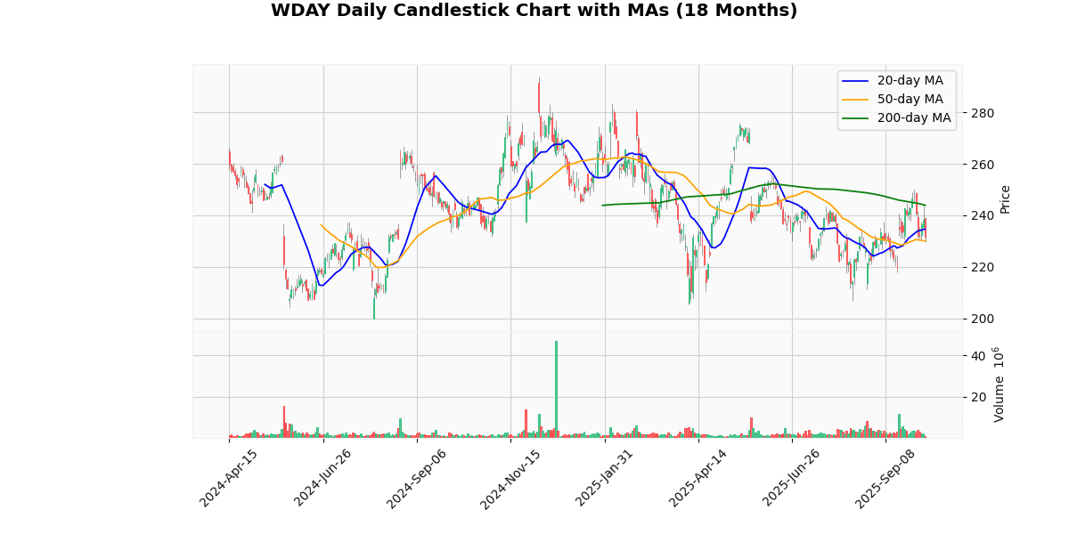 Top Leading and Losers of S&P 500 Today: Insights WDAY Daily Candlestick Chart