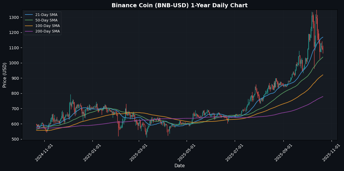 Crypto Market Snapshot: Binance Coin Drops 1.60% while Bitcoin Shows Resilience when Gold is Weak. Binance Coin Daily Chart